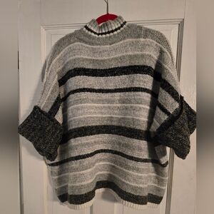 Pink Lily Gray and Black Striped Turtleneck Sweater